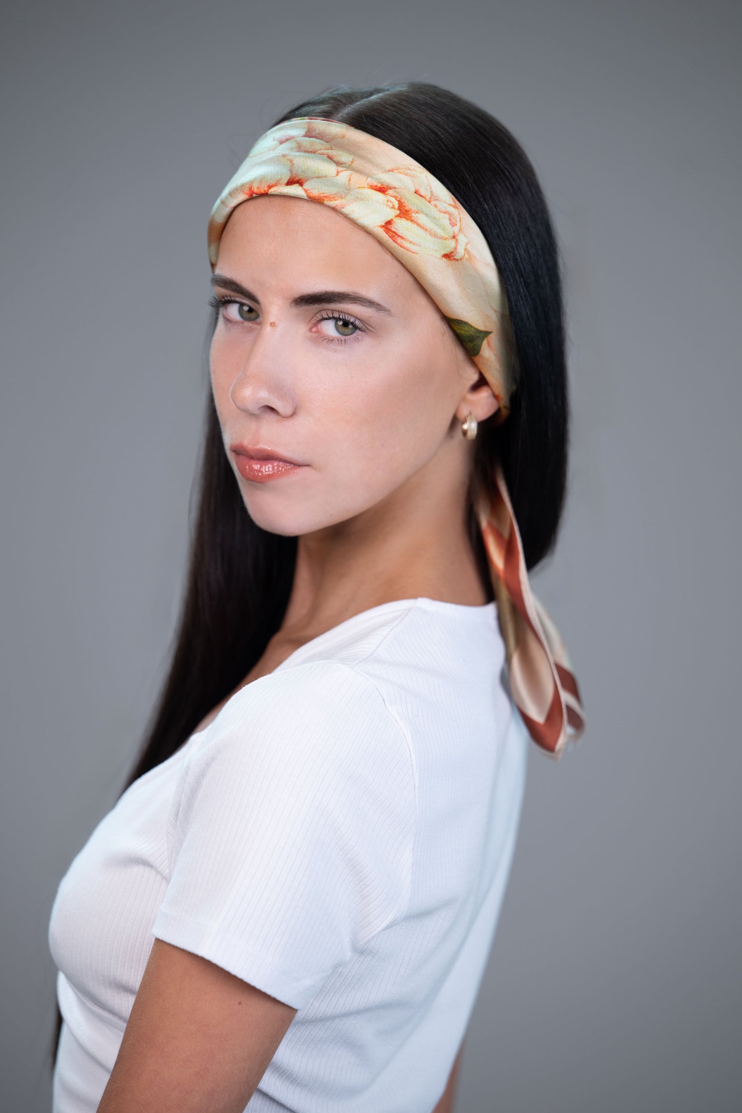 100% Mulberry Silk Scarf – Orange Floral