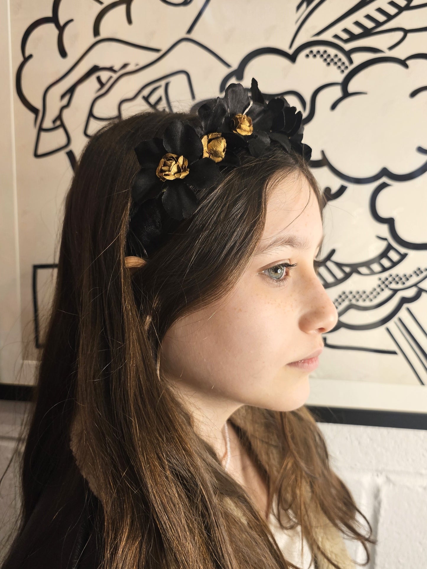Black and Gold Floral Headpiece