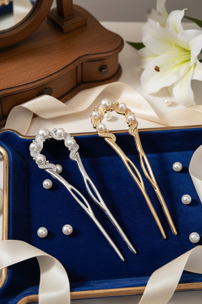 Elegant Pearl U-Shape French Hairpin – Hair Fork for Women