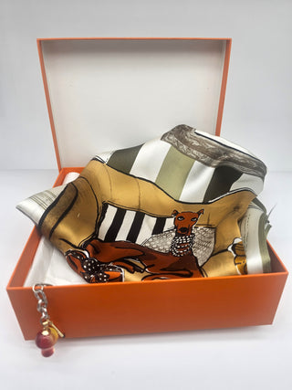 100% Mulberry Silk Square Scarf – Olive/Black/Marigold