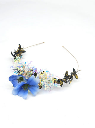 Blue Floral Halo & Alice Band Set – Statement Crown Headpiece Duo