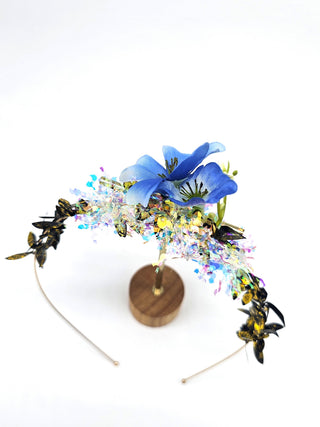 Blue Floral Halo & Alice Band Set – Statement Crown Headpiece Duo