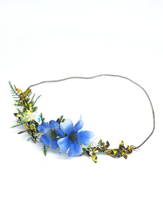 Blue Floral Halo & Alice Band Set – Statement Crown Headpiece Duo