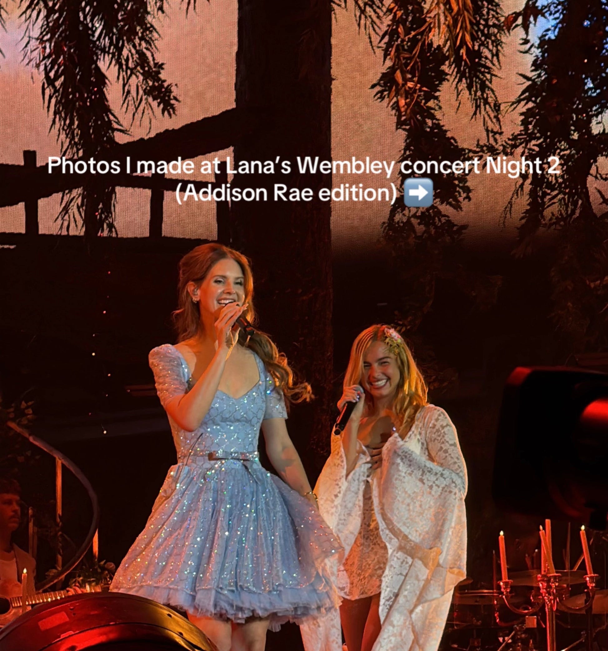 Addison Rae in Hair Clip on stage with Lana Del Rey