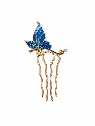 Gold plated hair comb with butterfly decoration