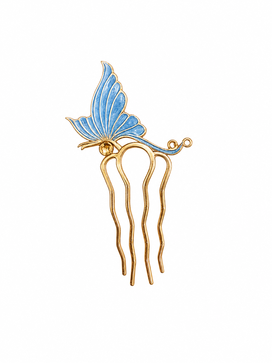 Gold plated hair comb with butterfly decoration
