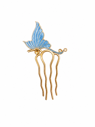Gold plated hair comb with butterfly decoration