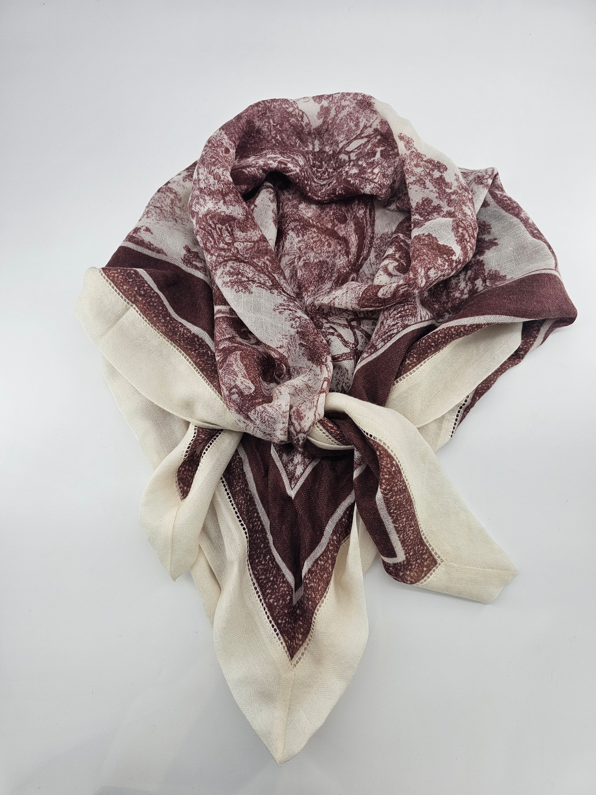 Cashmere Scarf,Mongolian Cashmere Scarf,trees design ,cashmere, hand finished,100% pure, unique design, cashmere, decorative fabric, shawl, pashmina, soft scarves,, square , red/brown and cream 