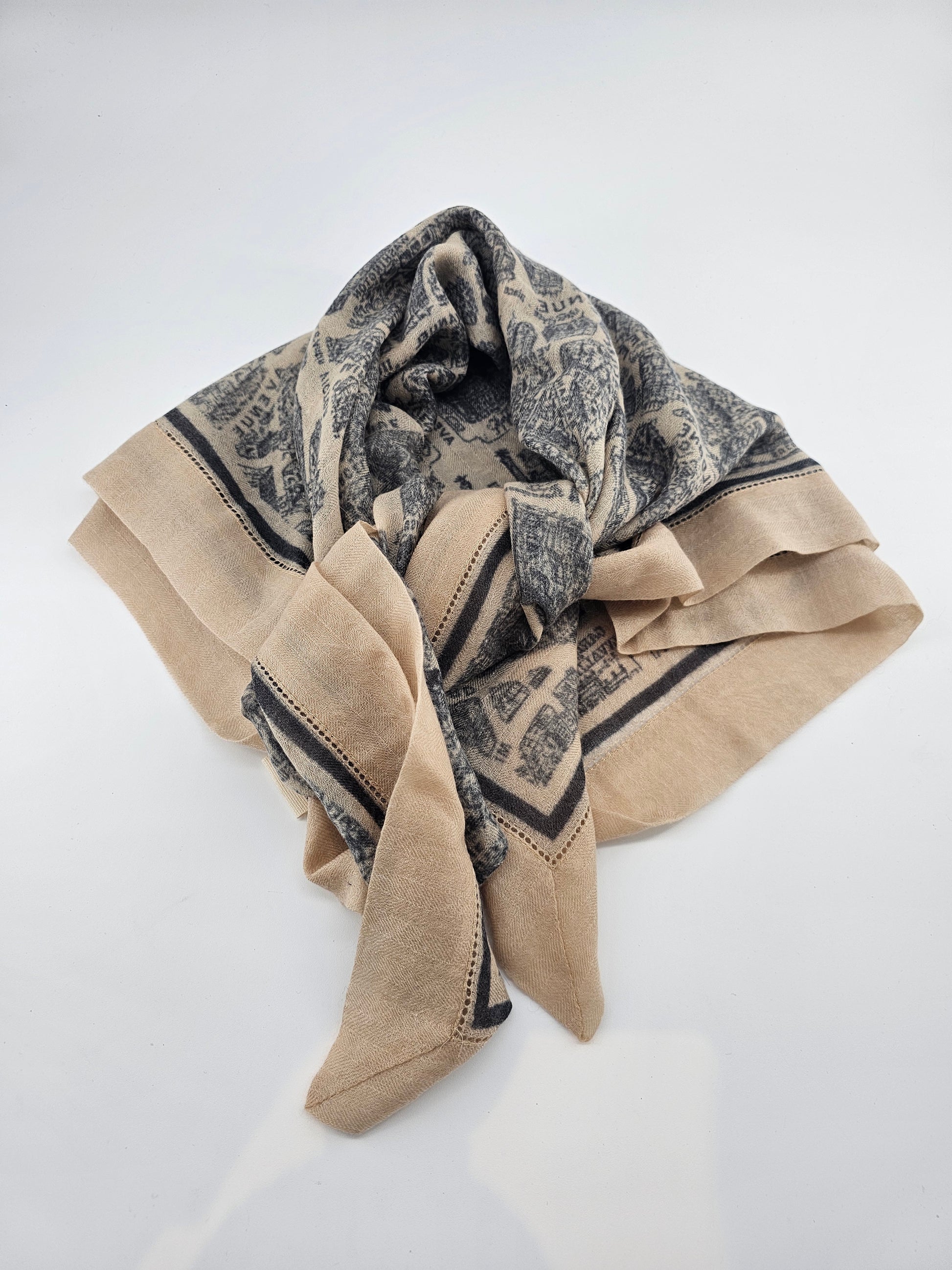 Cashmere Scarf,cashmere, hand finished,100% pure, unique design, cashmere,decroative fabric,shawl,pashmina,sofat scarves,square scarve,  black  paris map , beige, map of paris