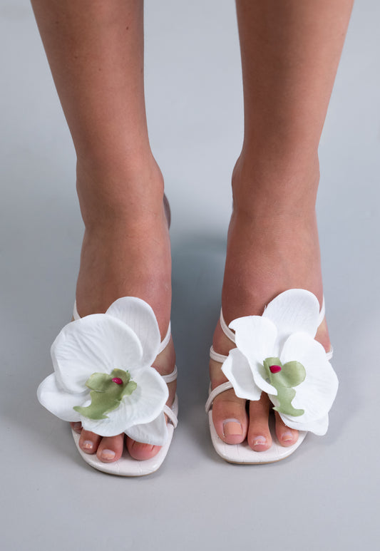 White Orchid Orchid Flower Heels – Elegant White Sandals for Women heels, sandals, women’s, orchid, floral, comfortable