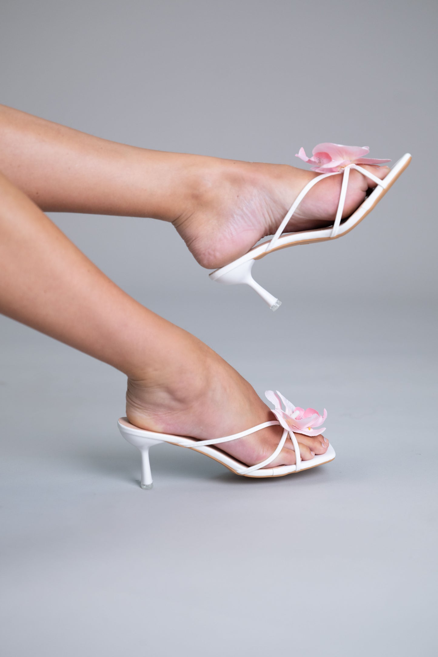 White Orchid Heels – Comfortable Women’s Sandals with Handcrafted Floral Detail