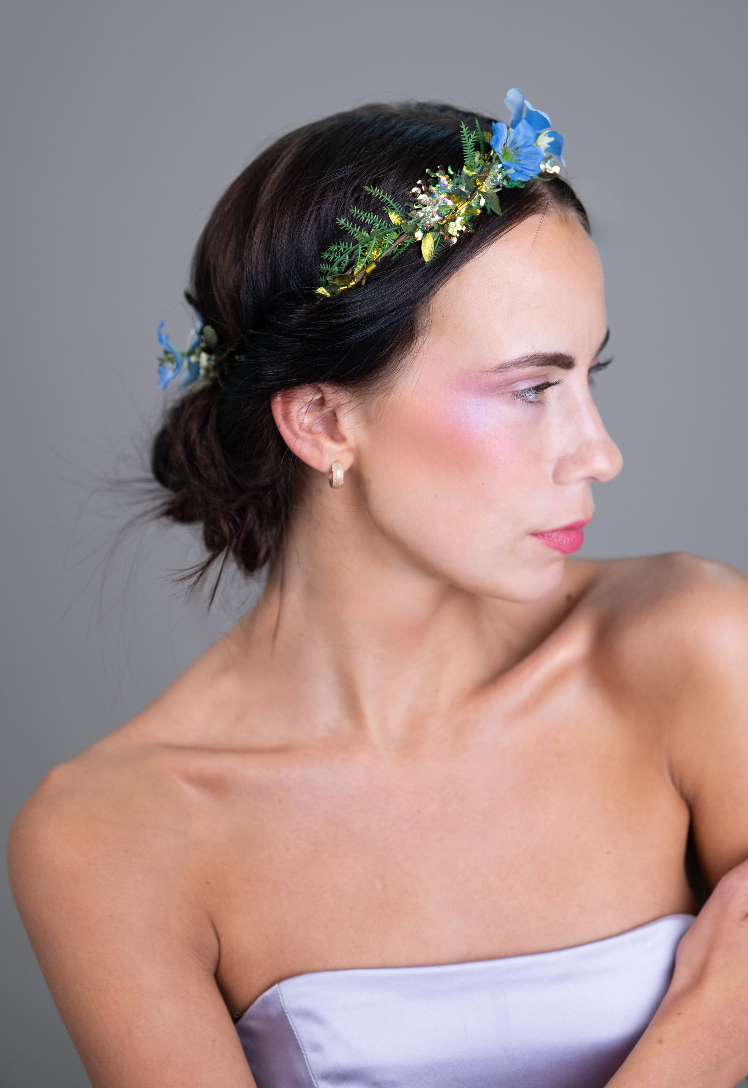 Blue Floral Halo & Alice Band Set – Statement Crown Headpiece Duo