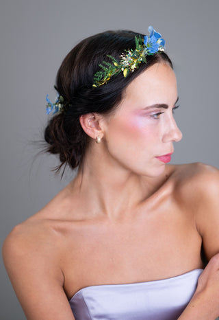 Blue Floral Halo & Alice Band Set – Statement Crown Headpiece Duo