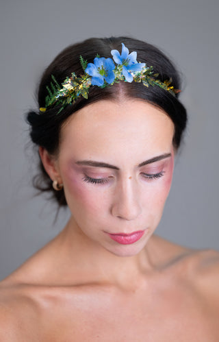 Blue Floral Halo & Alice Band Set – Statement Crown Headpiece Duo