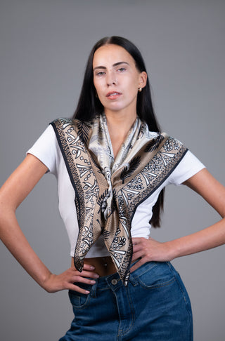 Mulberry Silk Headscarf – Neutral Botanical Print