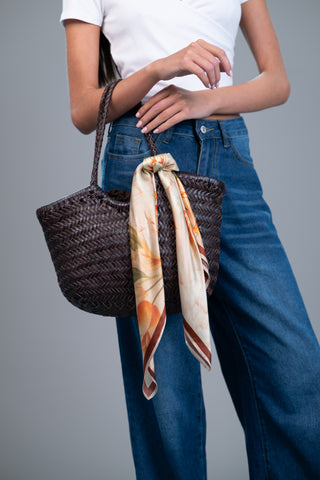 100% Mulberry Silk Scarf – Orange Floral