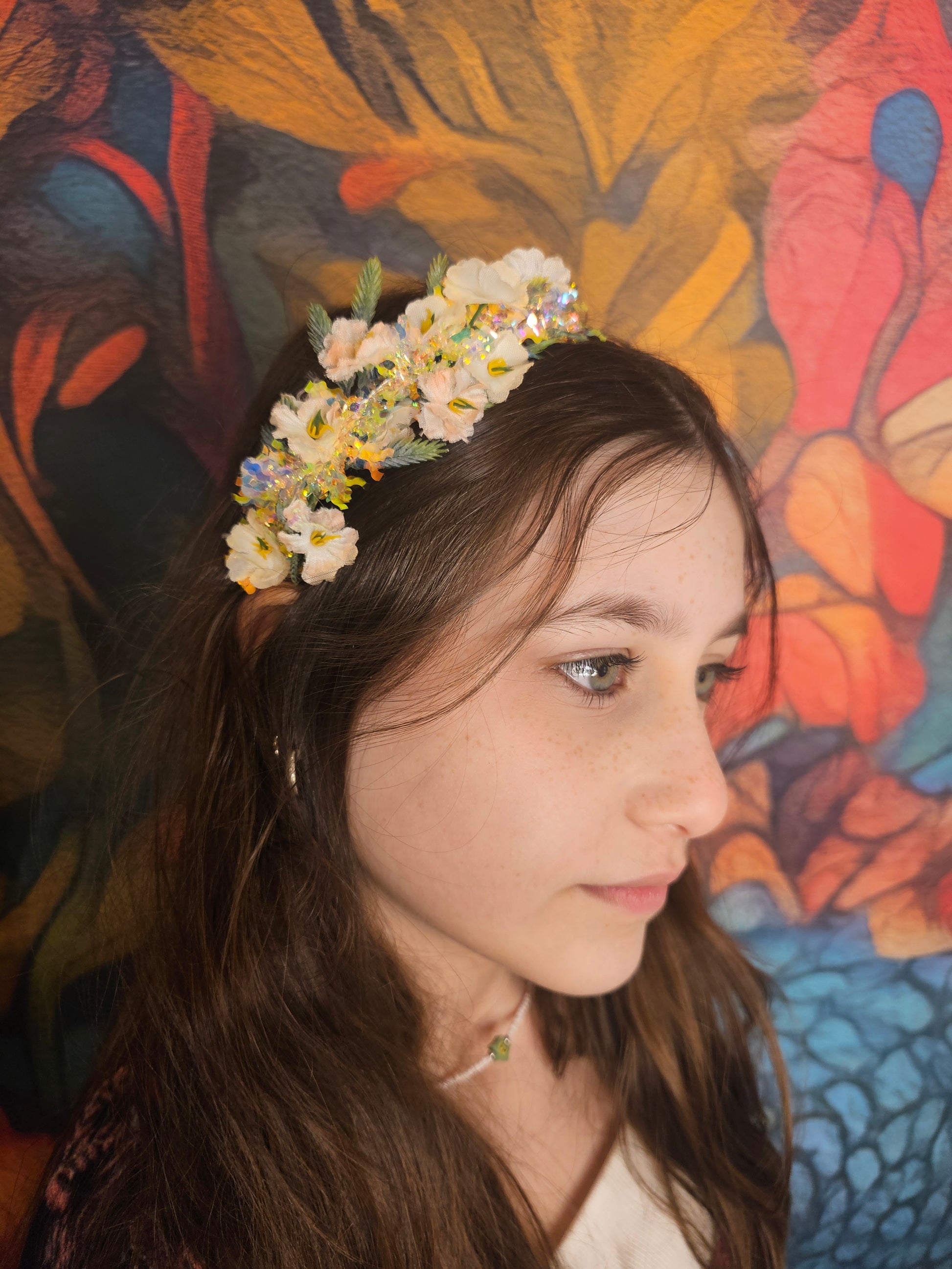 Floral Peach and white Headpiece