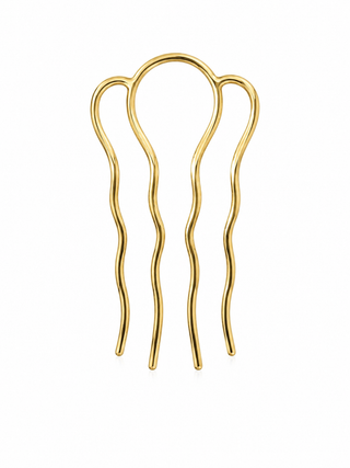 Flexible brass gold-plated French U-shaped hair comb designed for effortless updos, buns, and French twists with a secure comfortable hold.