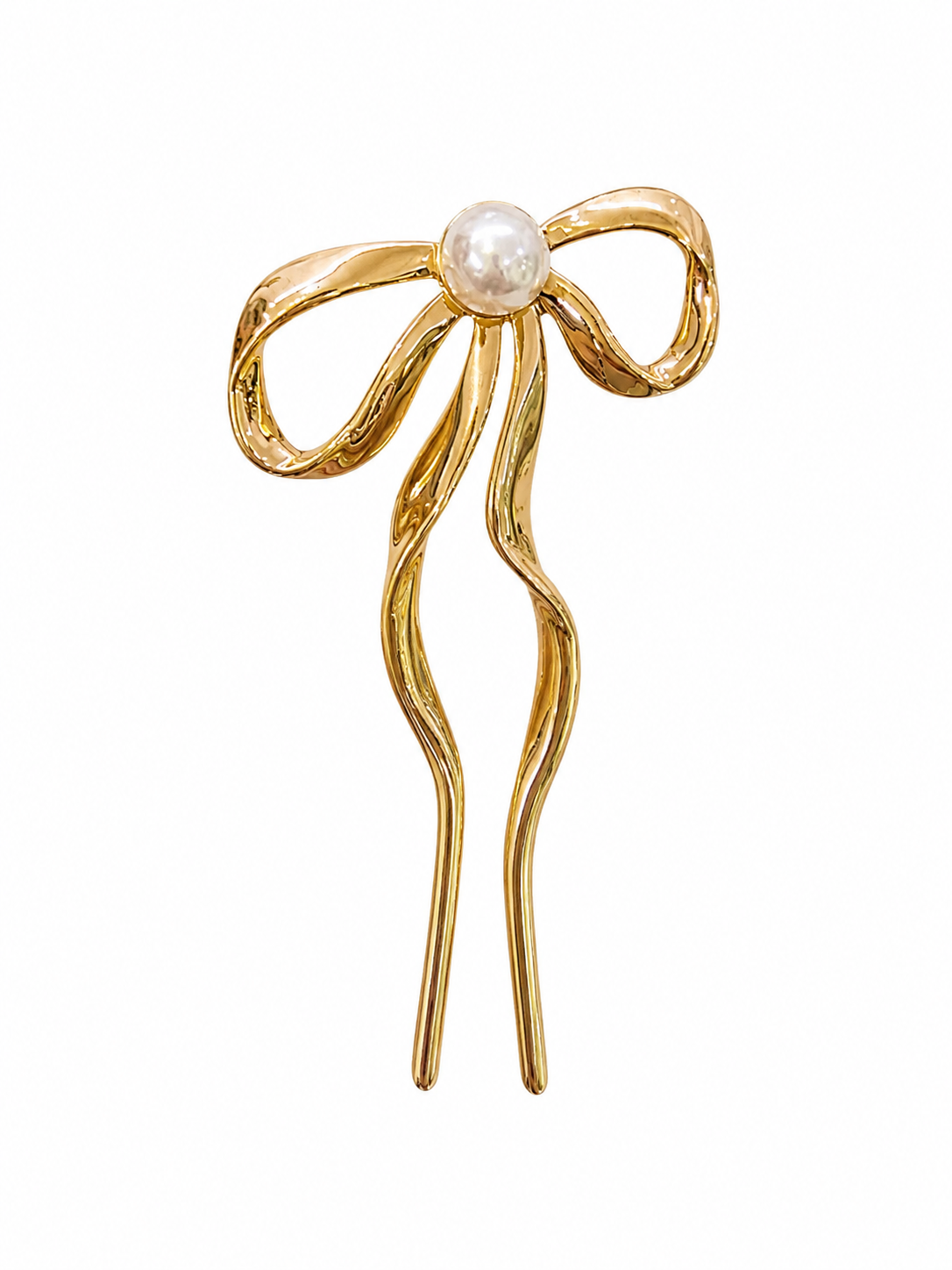Gold bow hair pin with pearl accent