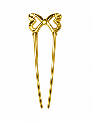 Gold bow hair pin made from stainless steel for long hair