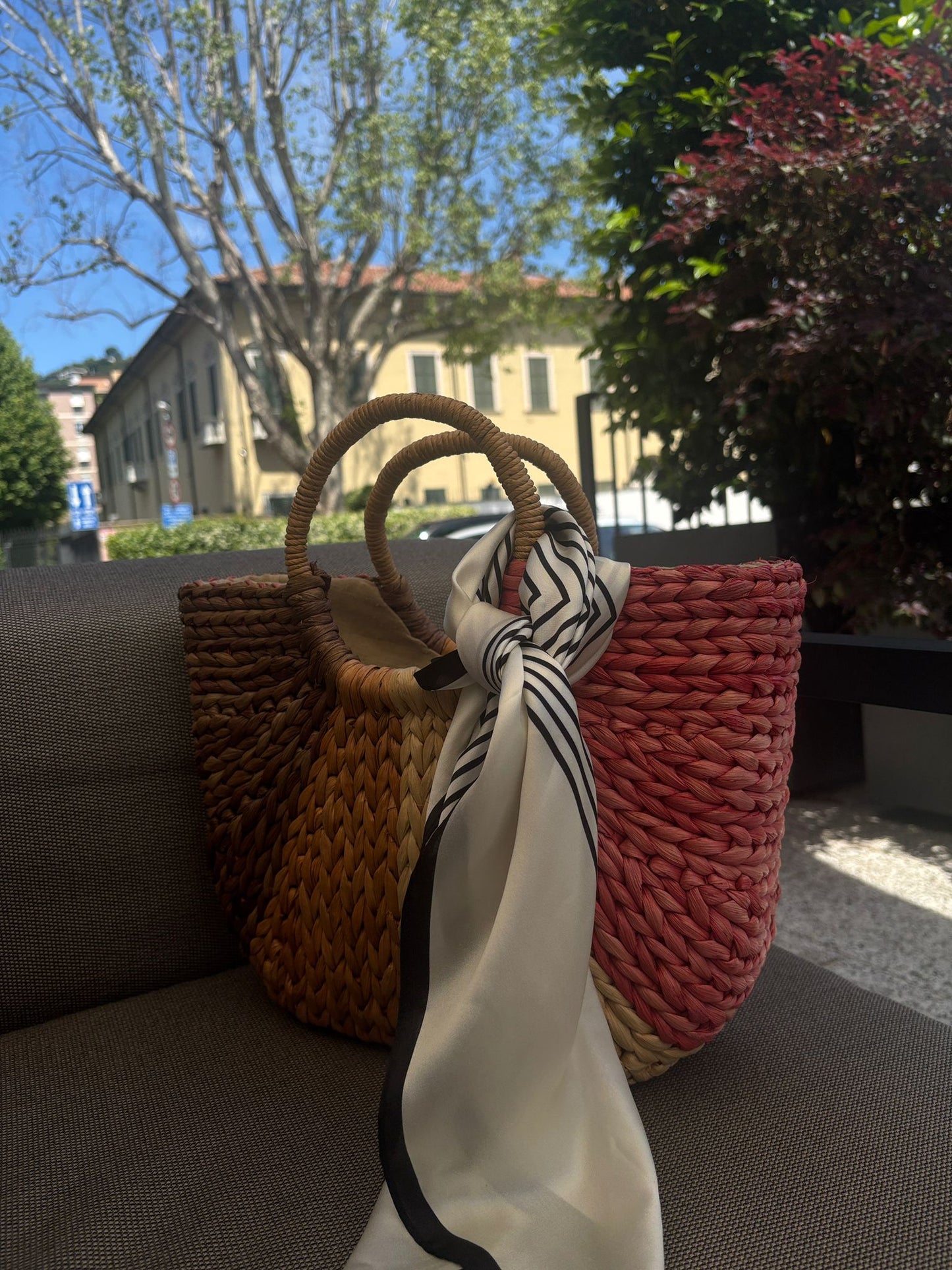 Mulberry Silk Scarf – Black & Ivory Stripes