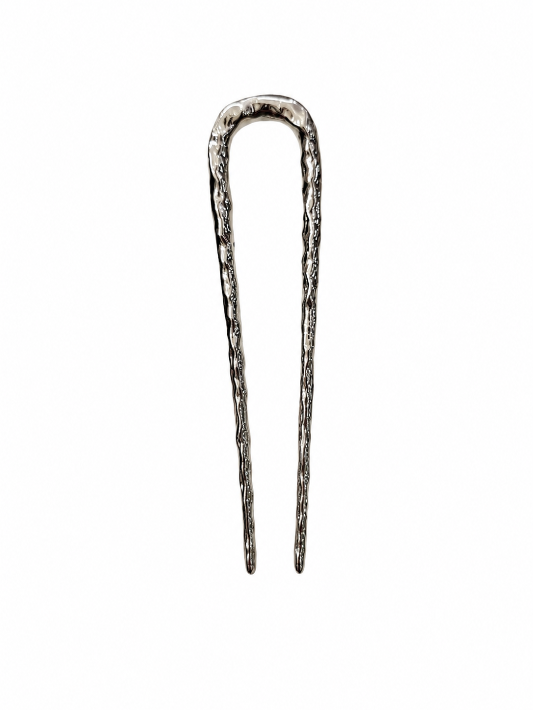 Textured stainless steel hair pin with polished silver finish