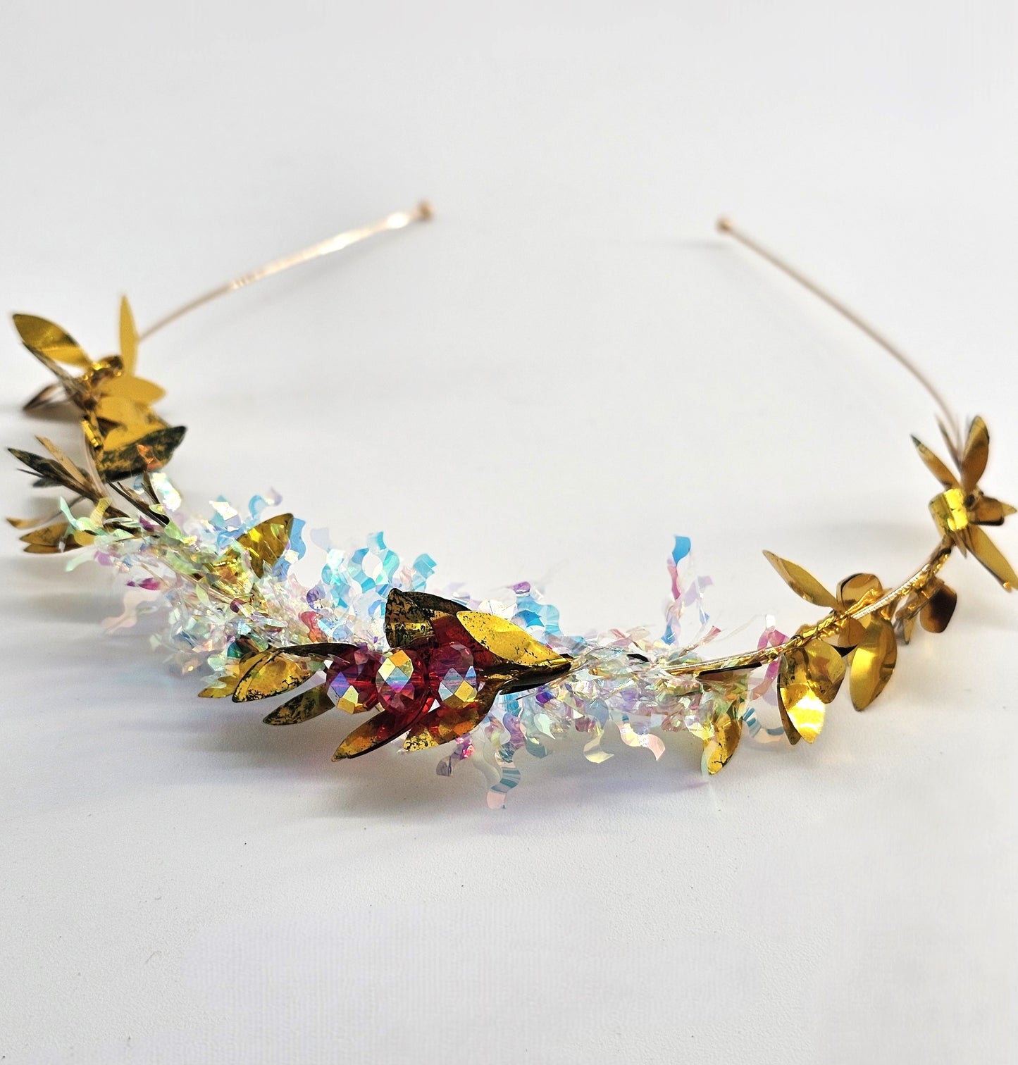 Red Crystal and Gold leaves 