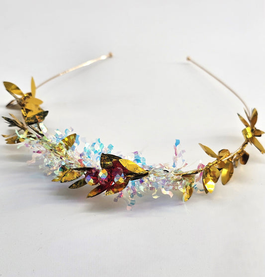 Red Crystal and Gold leaves 