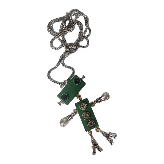 Robot Necklace Green Stainless Steel