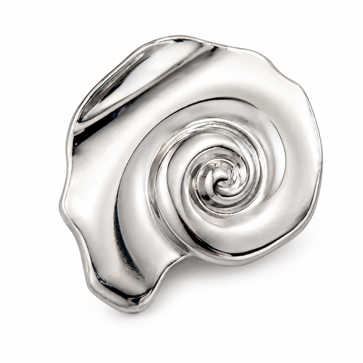 Small silver metal claw clip featuring an elegant seashell design with a secure strong-grip claw mechanism.