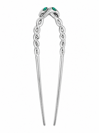 snake hair pin with green crystal eyes, 12 cm hair fork for long hair with secure hold