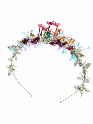 Multicolored floral headband with crystals on a white background