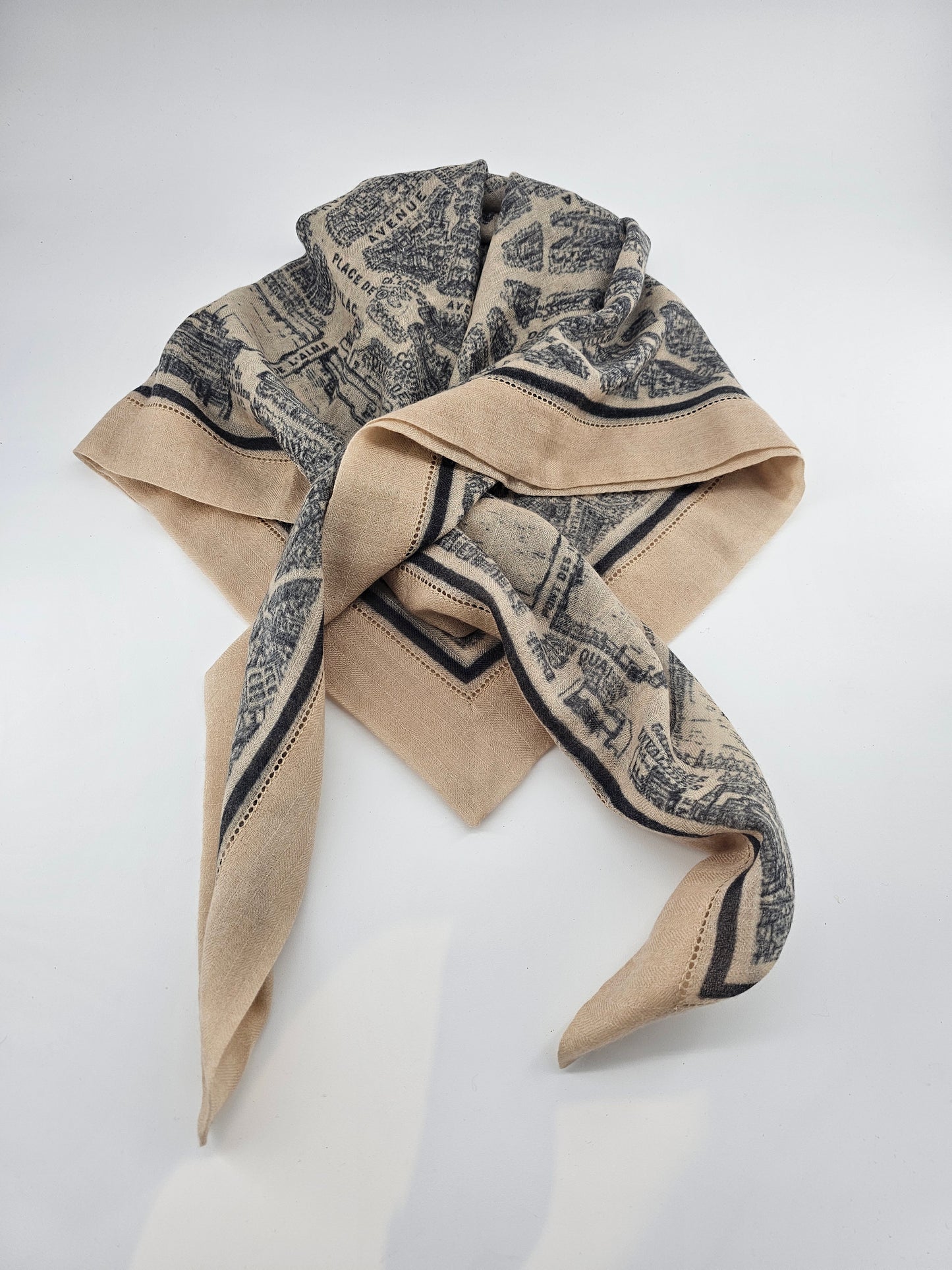 Cashmere Scarf,cashmere, hand finished,100% pure, unique design, cashmere,decroative fabric,shawl,pashmina,sofat scarves,square scarve,  black  paris map , beige, map of paris