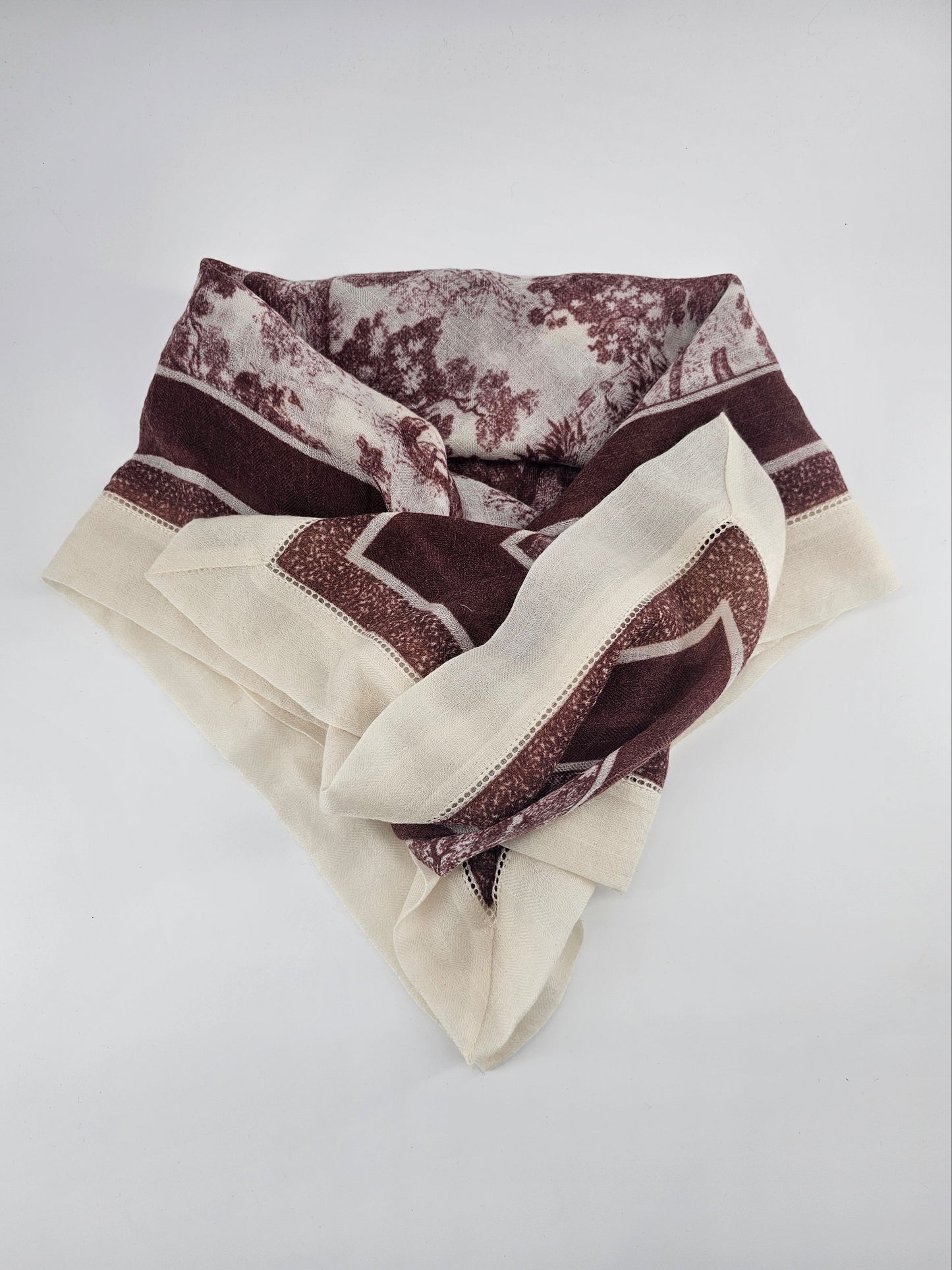 Mongolian Cashmere Scarf,trees design ,cashmere, hand finished,100% pure, unique design, cashmere, decorative fabric, shawl, pashmina, soft scarves,, square , dark red/brown scarf, cream and brown scarf ,beige and dark red scarf