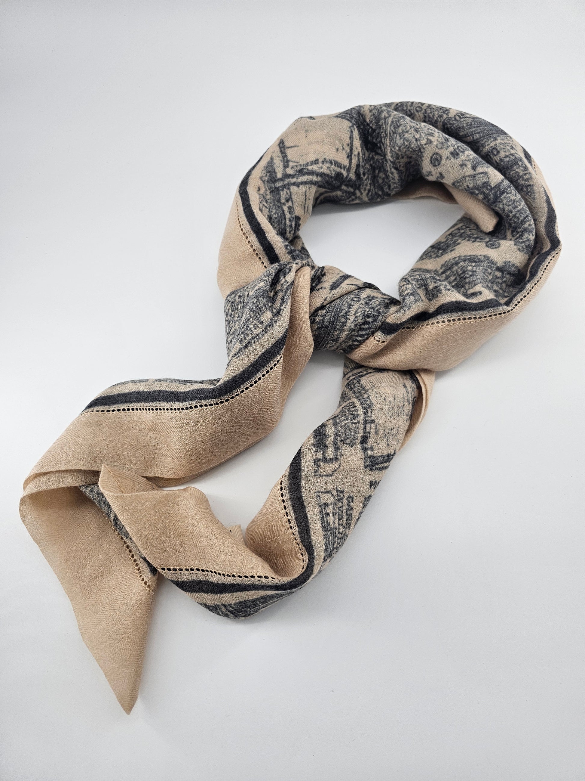 Cashmere Scarf,cashmere, hand finished,100% pure, unique design, cashmere,decroative fabric,shawl,pashmina,sofat scarves,square scarve,  black  paris map , beige, map of paris