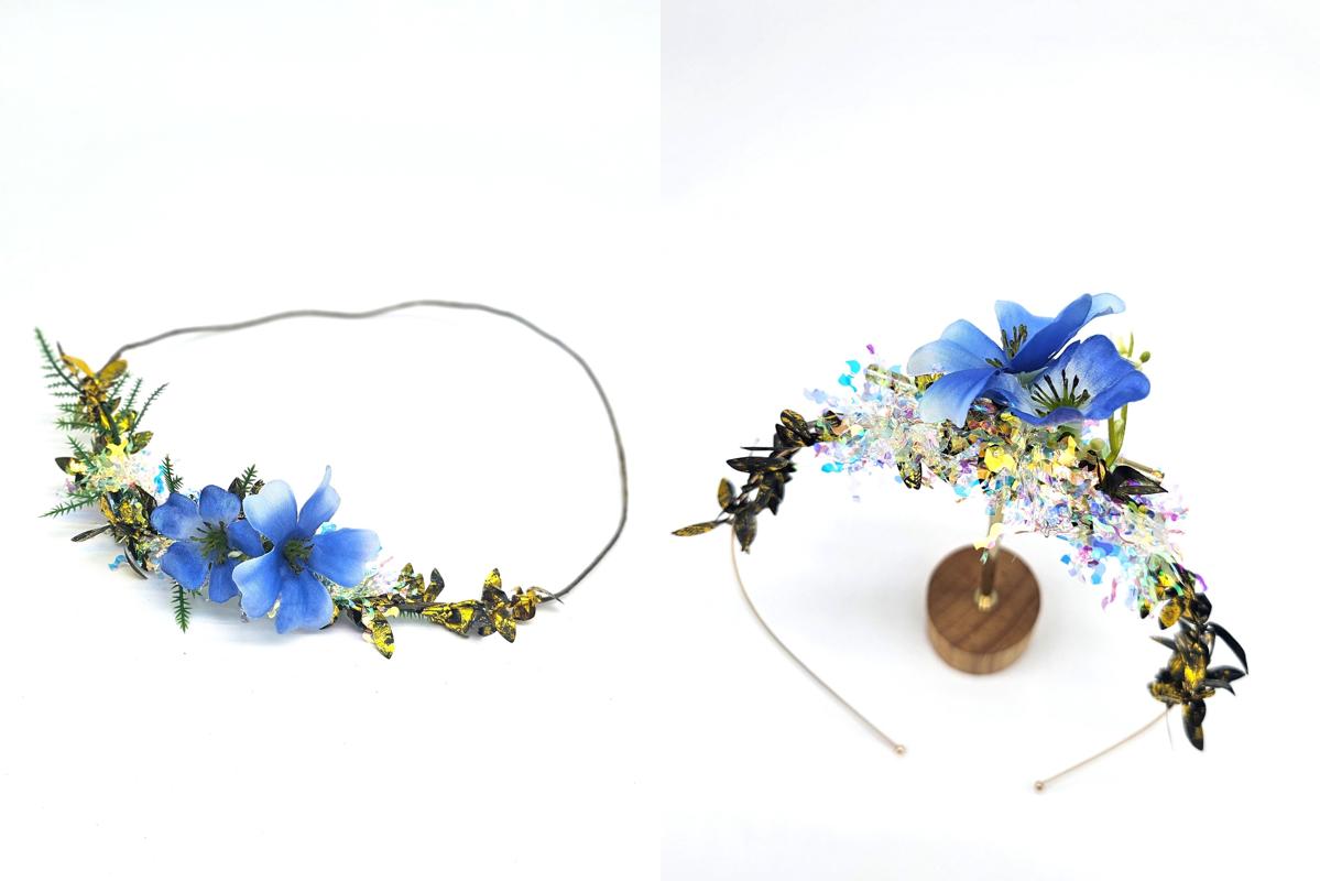 Blue Floral Hair Duo Set – Handmade Headband & Alice Band Bundle for Full Look