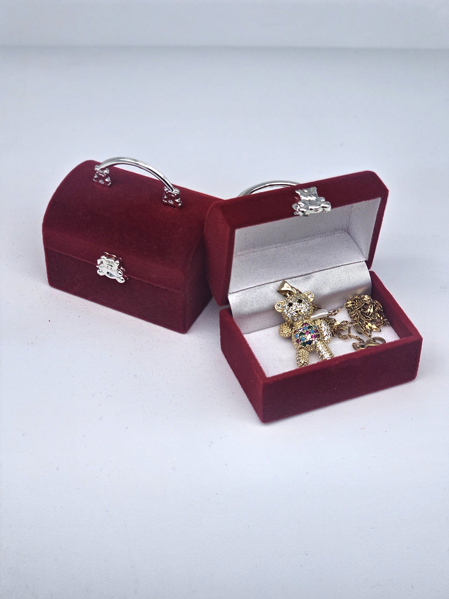 handmade jewelry Teddy Gold Bear with red box