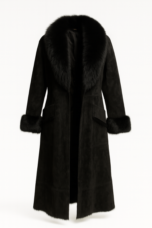 luxury suede shearling coat black