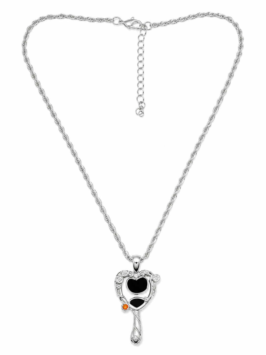 Silver Princess Mirror Necklace with ornate heart-shaped hand mirror pendant and decorative details
