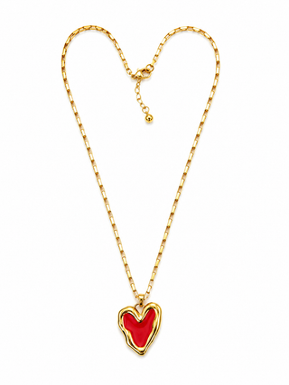 Red and gold heart pendant necklace with stainless steel link chain