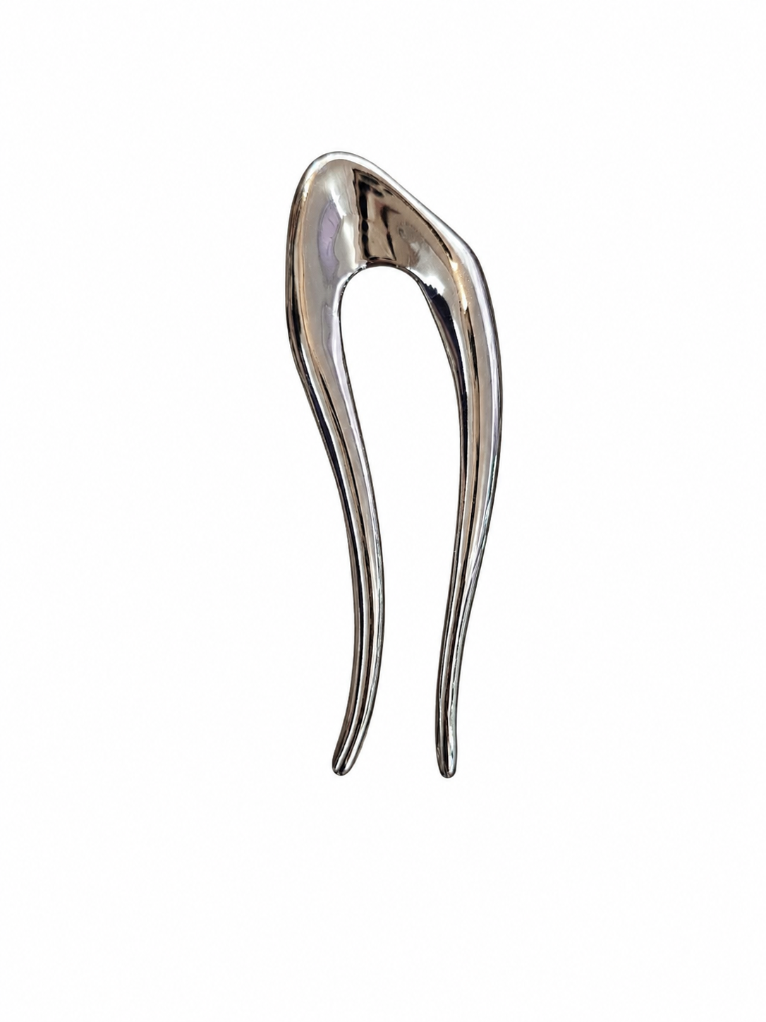 stainless steel hair pin with sculptural silver design
