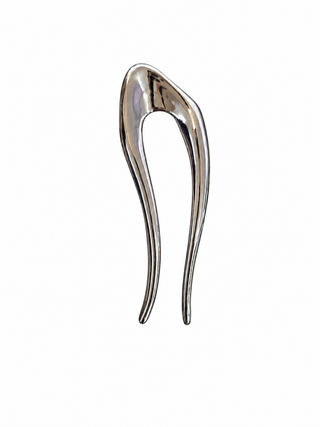 stainless steel hair pin with sculptural silver design