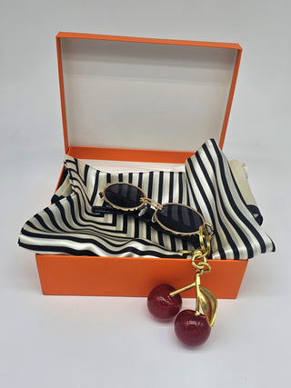 Mulberry Silk Scarf – Black & Ivory Stripes